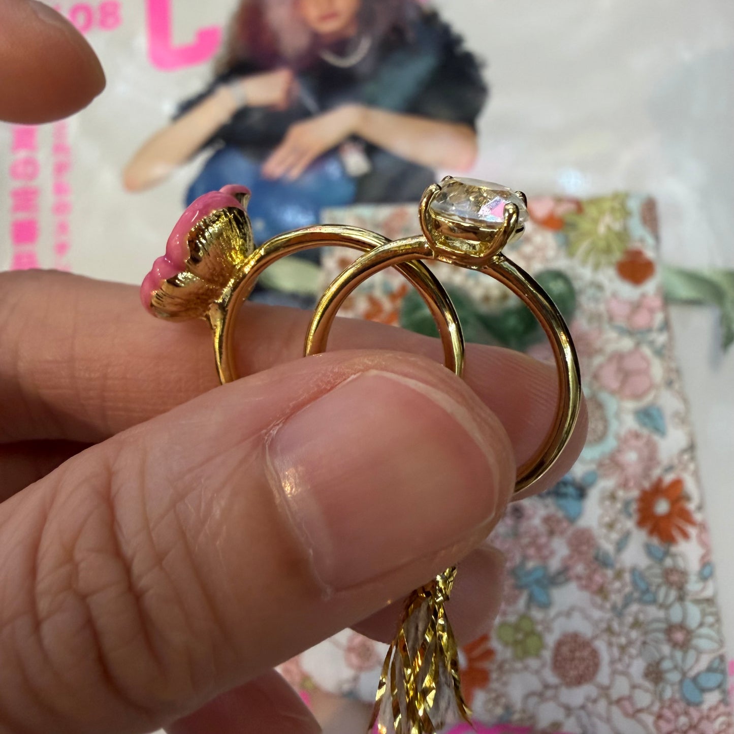 Les Néréides Paris Symphonie Des Fleurs Pink Flower Ring, size 13, imported from the UK