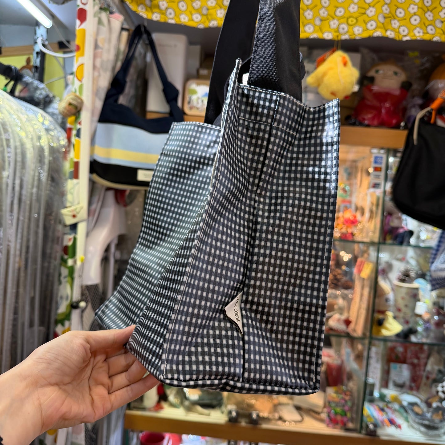 Anvocoeur Black Checked Oktogon PVC 2Way Bag, Waterproof, made in Japan
