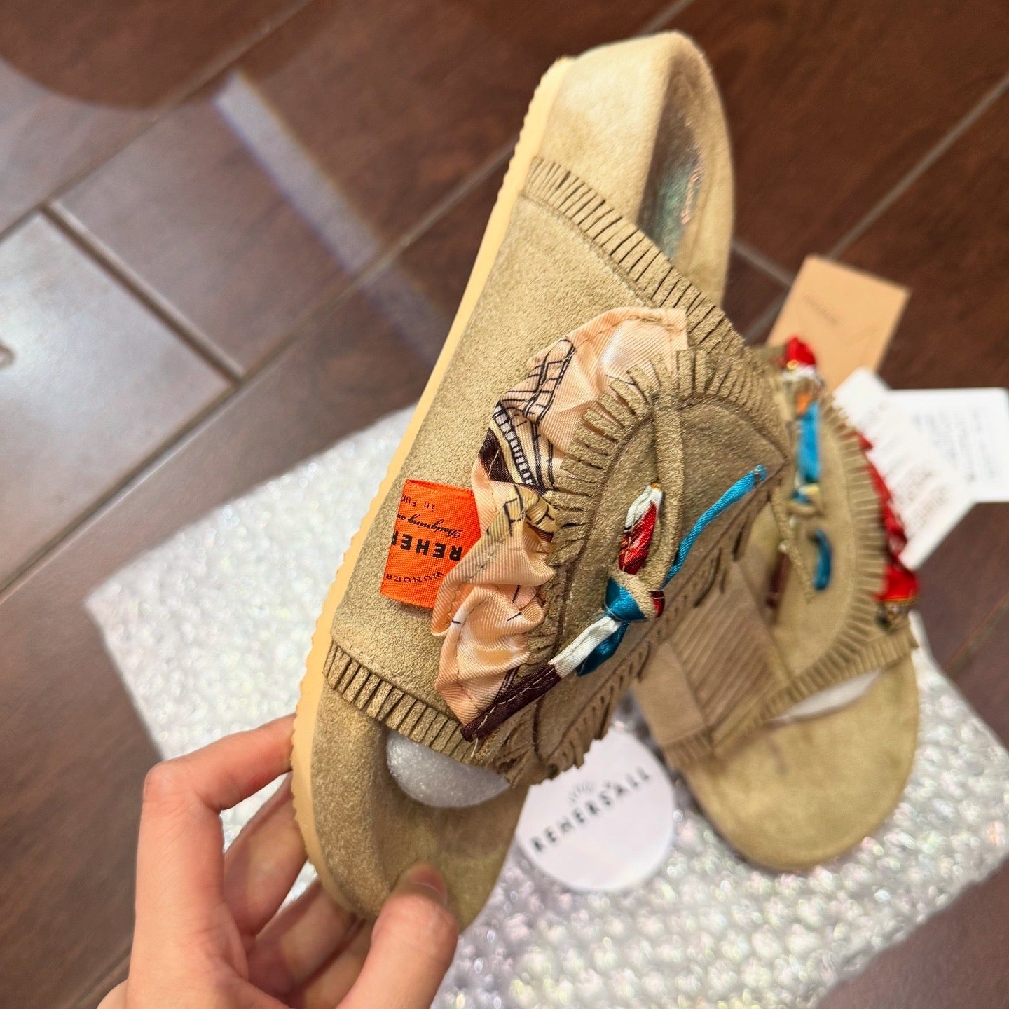 Rehersall Beige Frill Suede Sandal