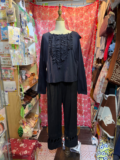 Mizuiro ind Navy Frill Collar Blouse, made in Japan