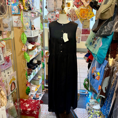 Vent d Ouest France Linen Black Sleeveless Dress, made in Japan