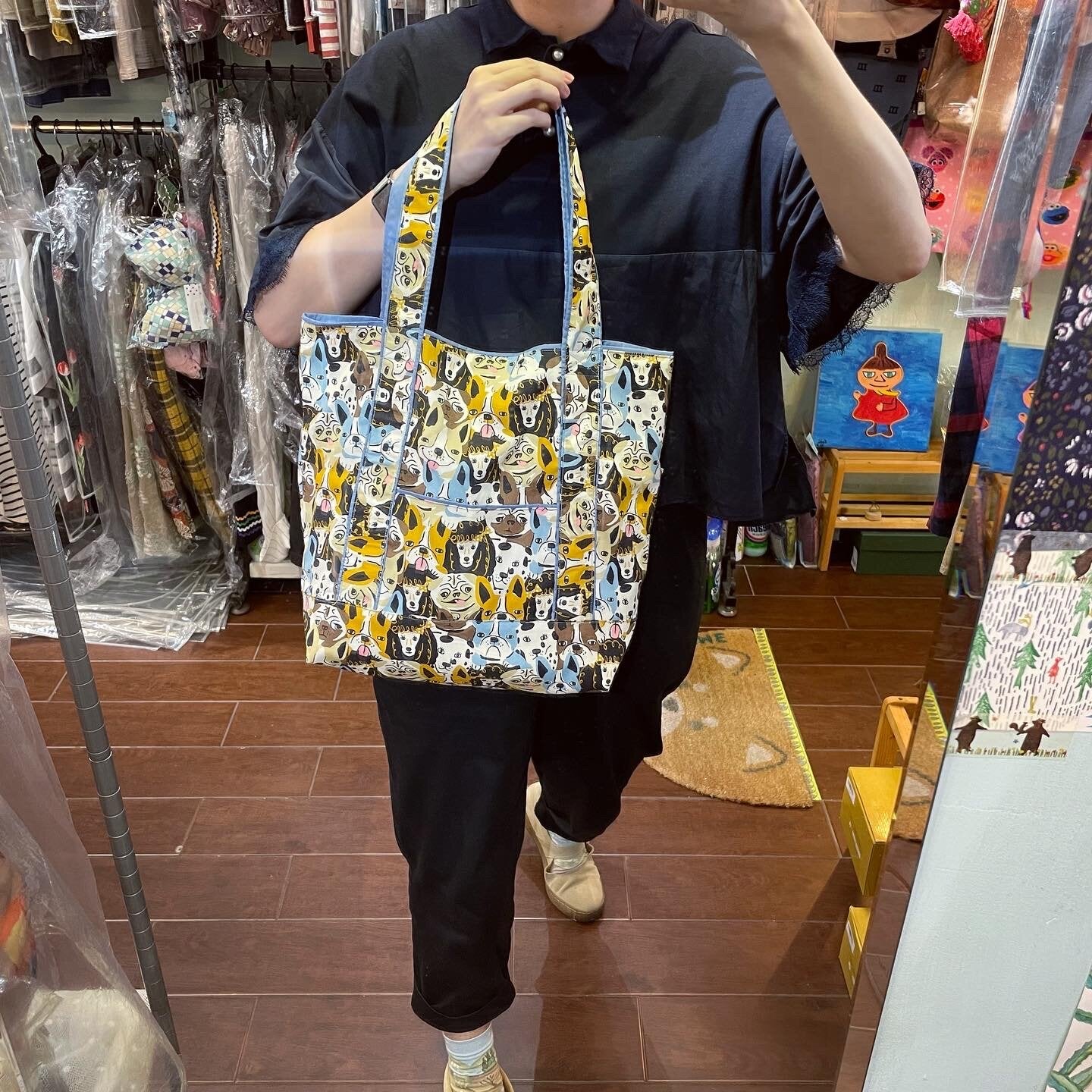 Handmade Dogs Prints Tote Bag, Fabric from Japan