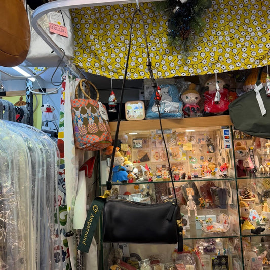 Ampersand Black Leather Cylinder Shoulder Bag, made in Japan