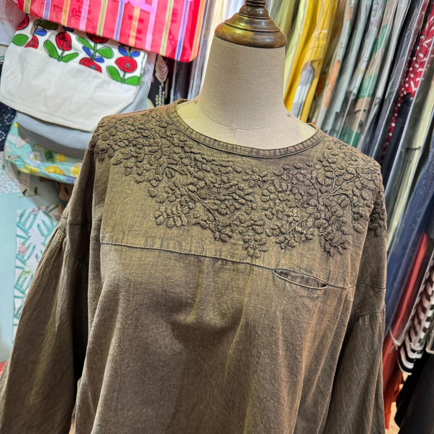 EXTRA20- Tanabana Brown Embroidery Top, made in India