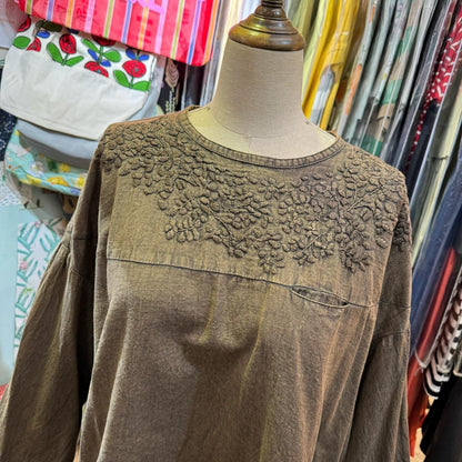 EXTRA30- Tanabana Brown Embroidery Top, made in India