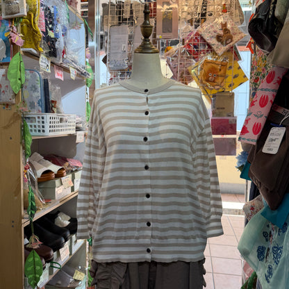 EXTRA30- Ichi Striped Cotton Cardigan, 2 Colors