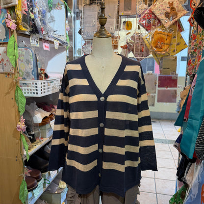 Ichi Linen-Blend Sheer Striped Cardigan, 2 Colors