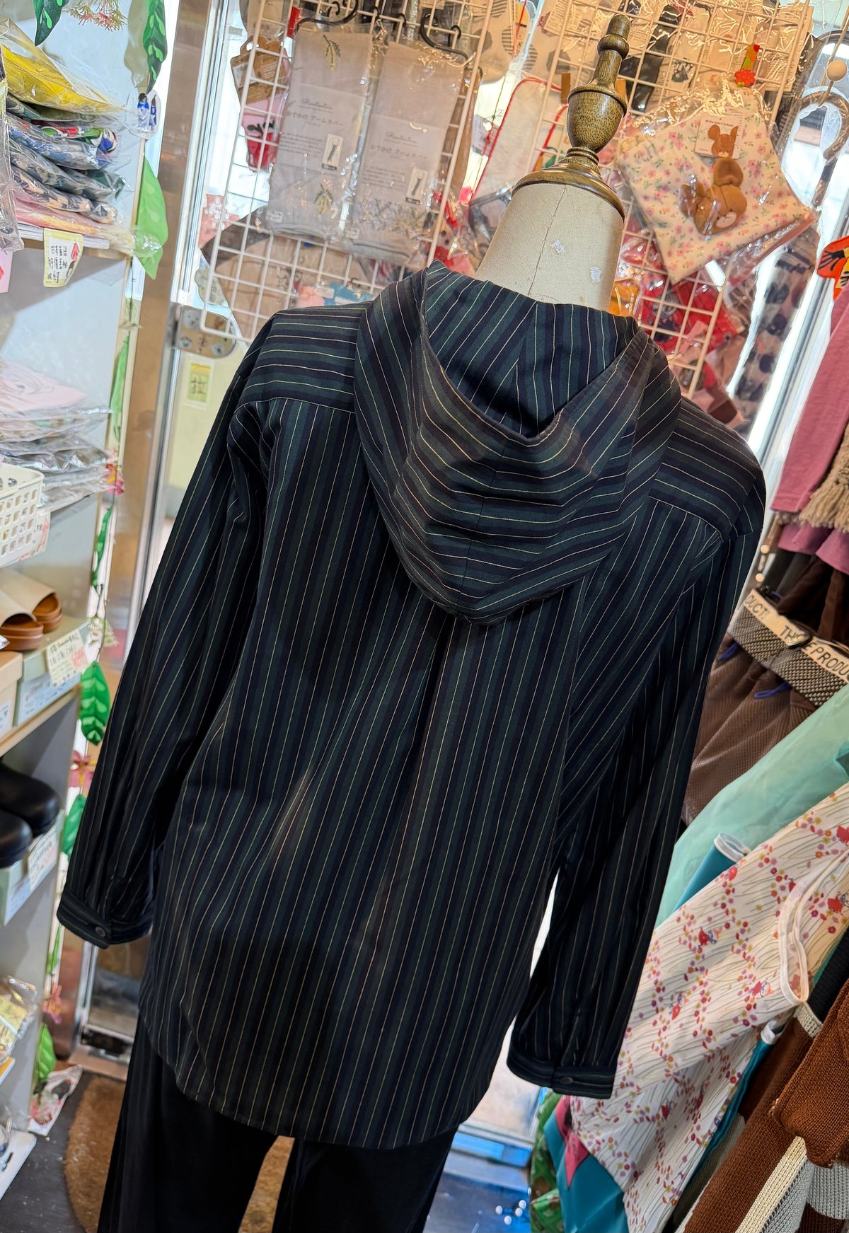 VM Green Striped Hoodie Blouse, made in Japan