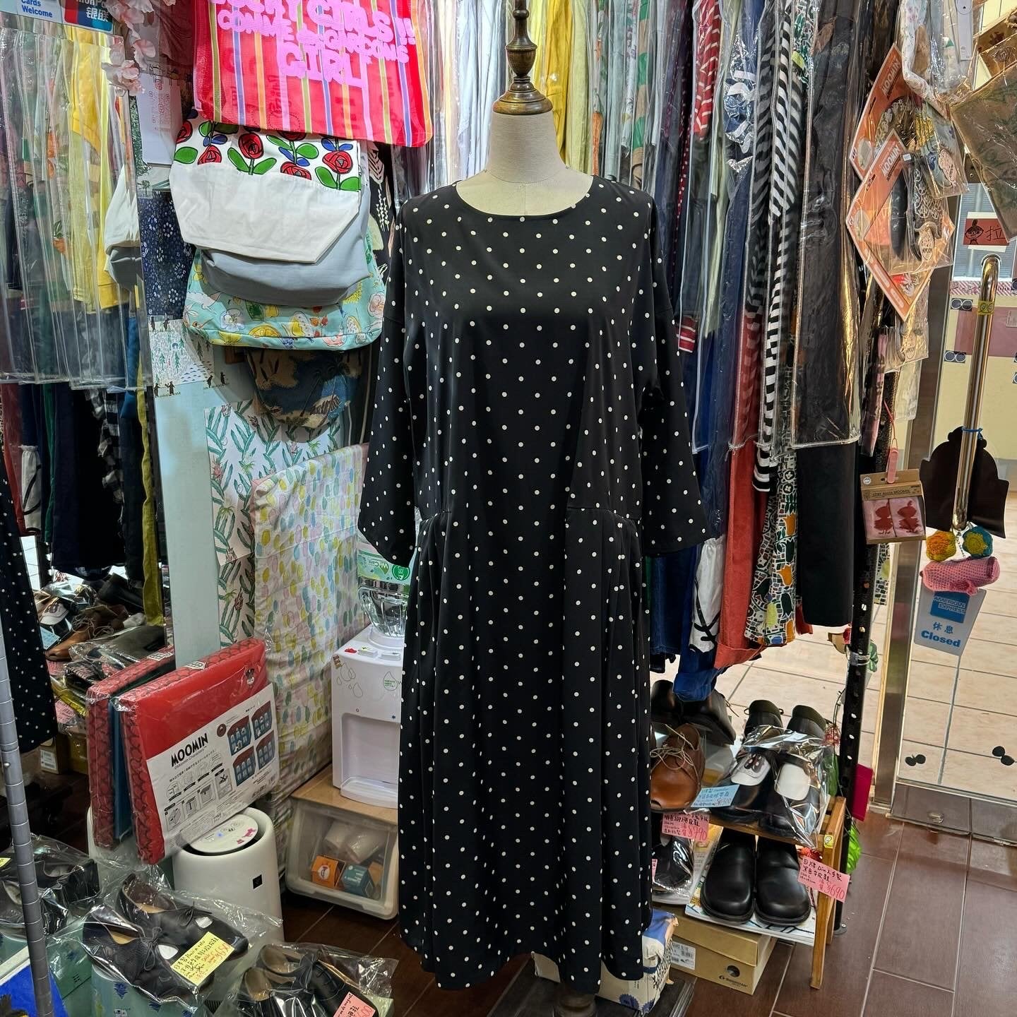 Cloud of Birds Polka Black Dress, made in Japan