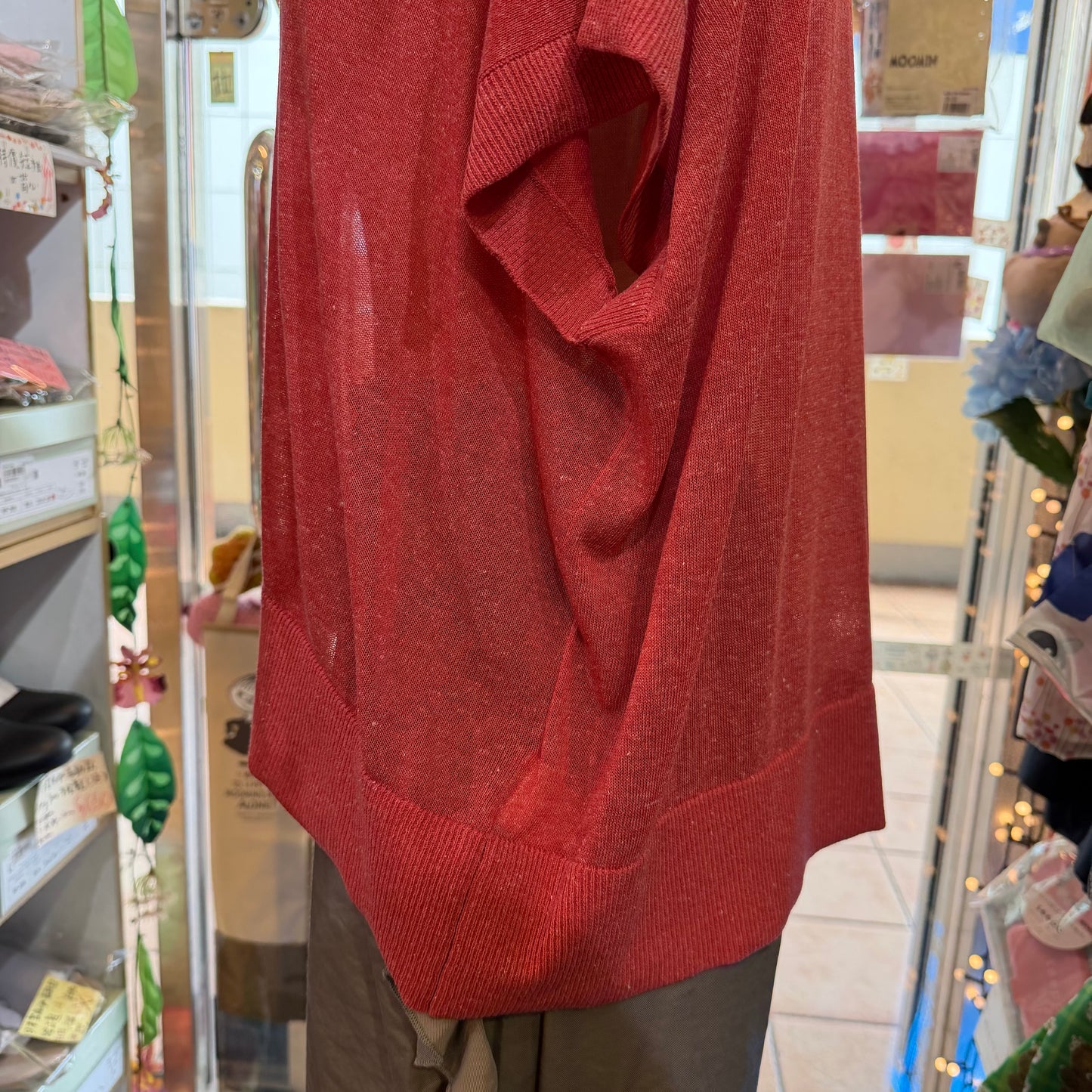 Ichi Red See-through Sheer Polo Shirt