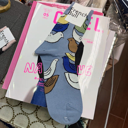 French Bull Birds Socks, 2 Colors, made in Japan