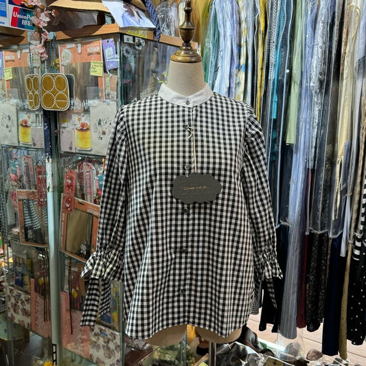 Sale- Drowse and Yet… Checked Ribbons Shirt, made in Japan