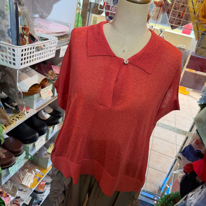 Ichi Red See-through Sheer Polo Shirt