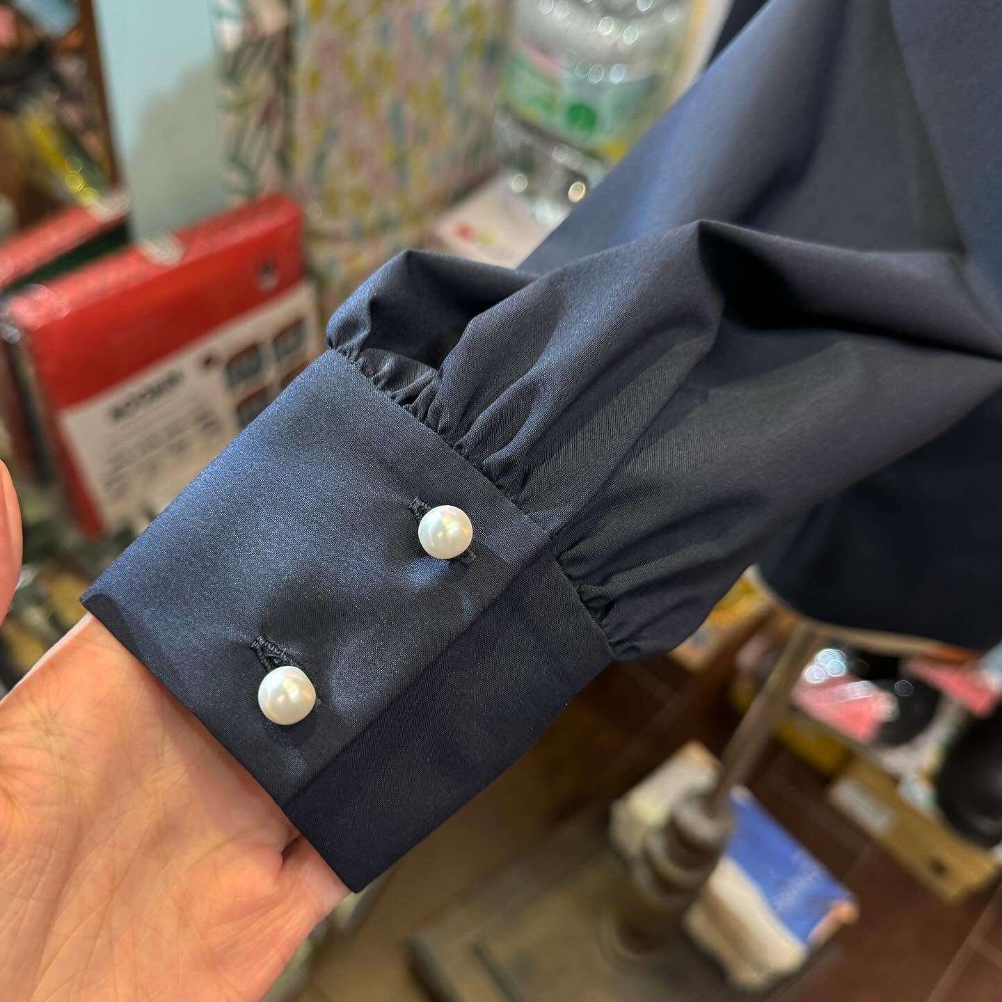 EXTRA20- Sono Navy Ruffles Collar Top, made in Japan