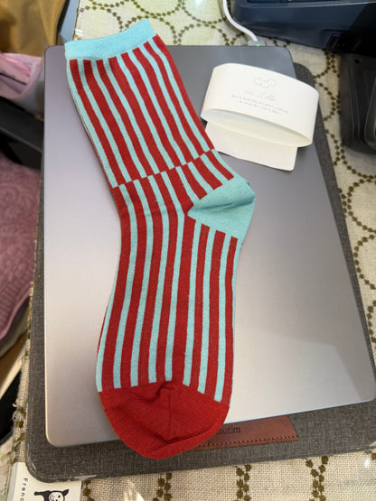 En Lille Blue X Wine Striped Socks, made in Japan