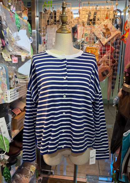 Diaries Striped 2 Way T-shirt, Cardigan, 2 Colors, made in Japan