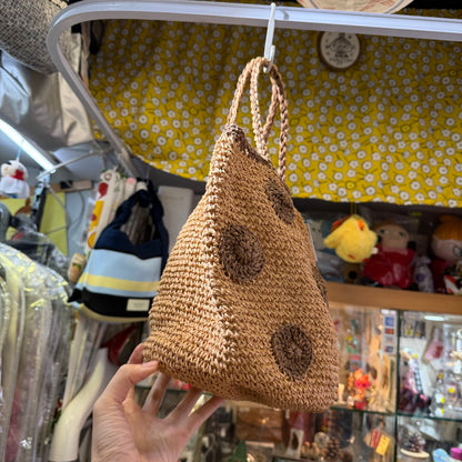 Ema Kuam Brown Polka Straw Bucket Bag, Handmade in Nepal