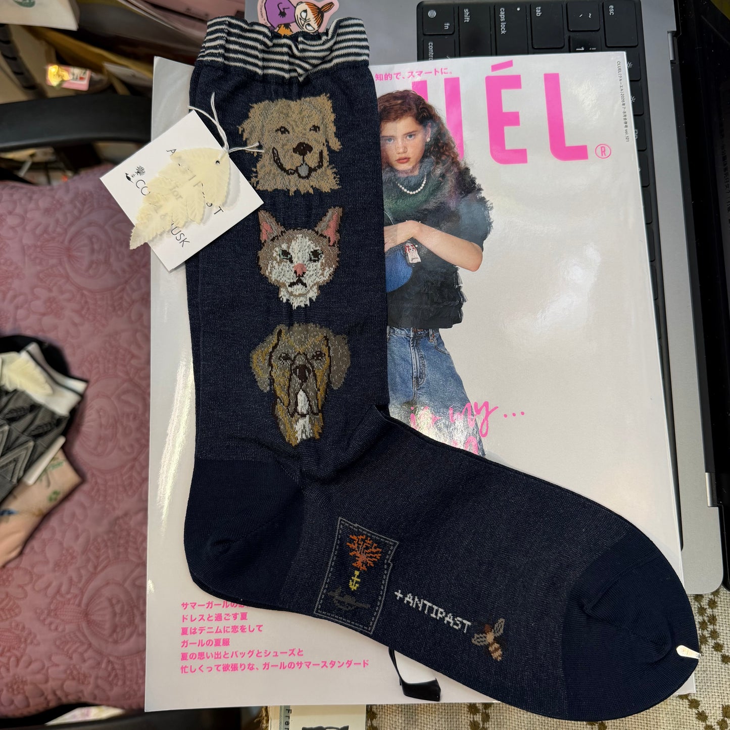 Antipast X Coral & Tusk Cats and Dogs Navy Socks, made in Japan