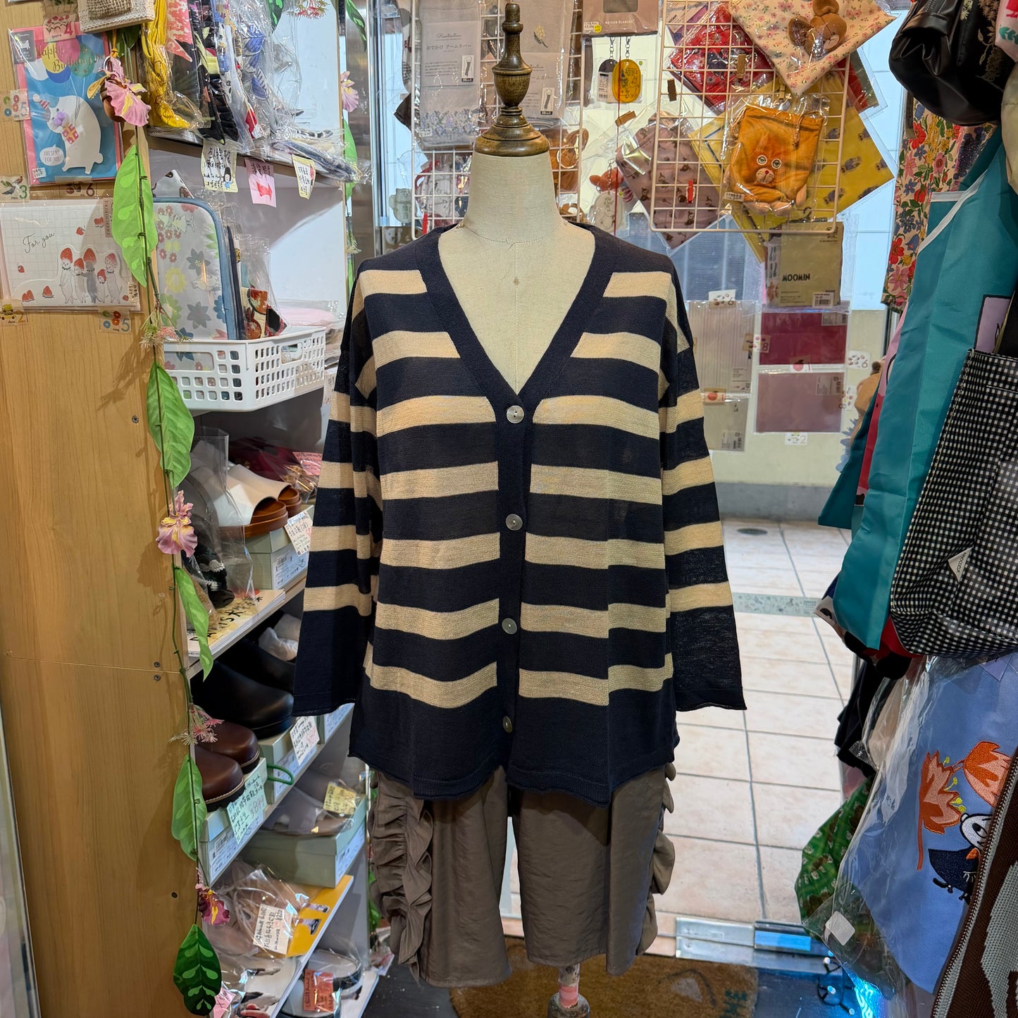 Ichi Linen-Blend Sheer Striped Cardigan, 2 Colors