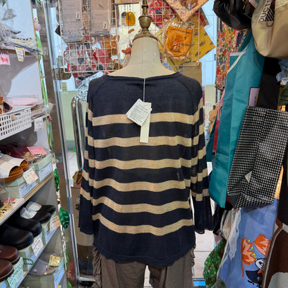 Ichi Blue X Pink Striped Linen-blend Pullover Blouse