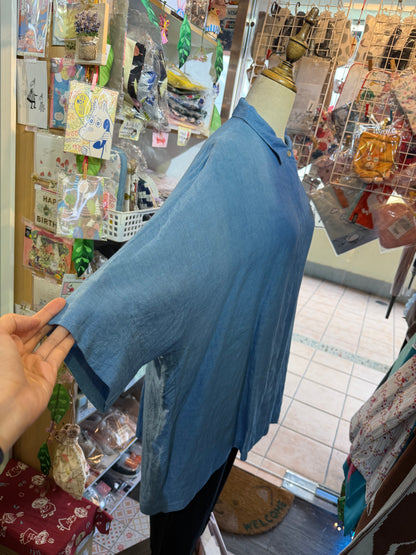Denier Blue Indigo Dyeing Linen Long Shirt, made in Japan