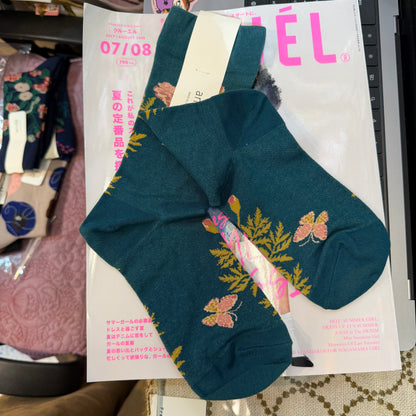 $99 only- ande Floral Green Socks, made in Japan