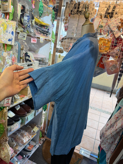 Denier Blue Indigo Dyeing Linen Long Shirt, made in Japan