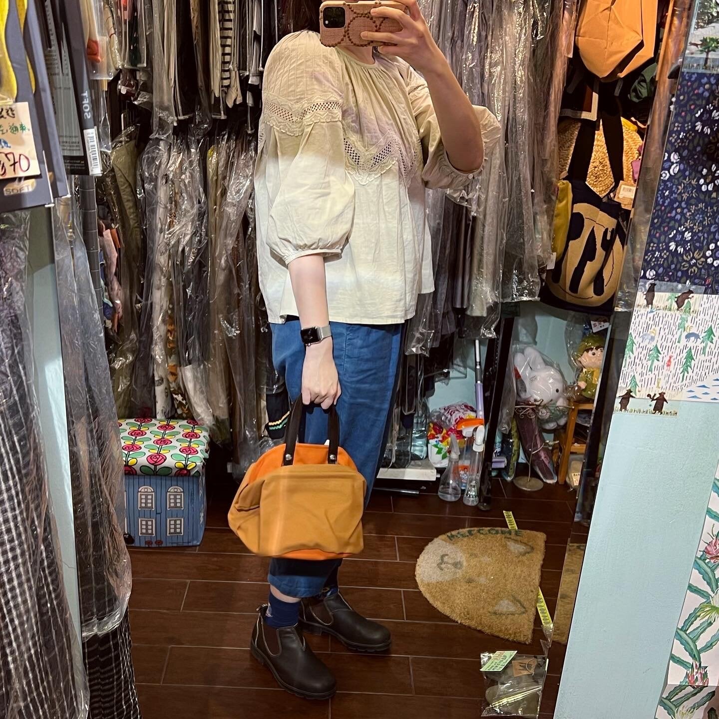 Sale- Anvocoeur Brown X Orange Canvas Handbag, made in Japan