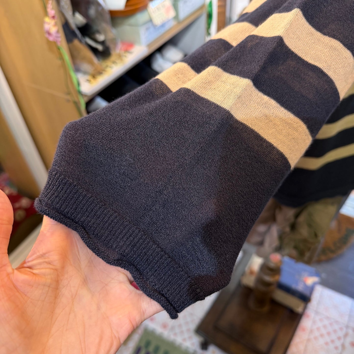 Ichi Blue X Pink Striped Linen-blend Pullover Blouse
