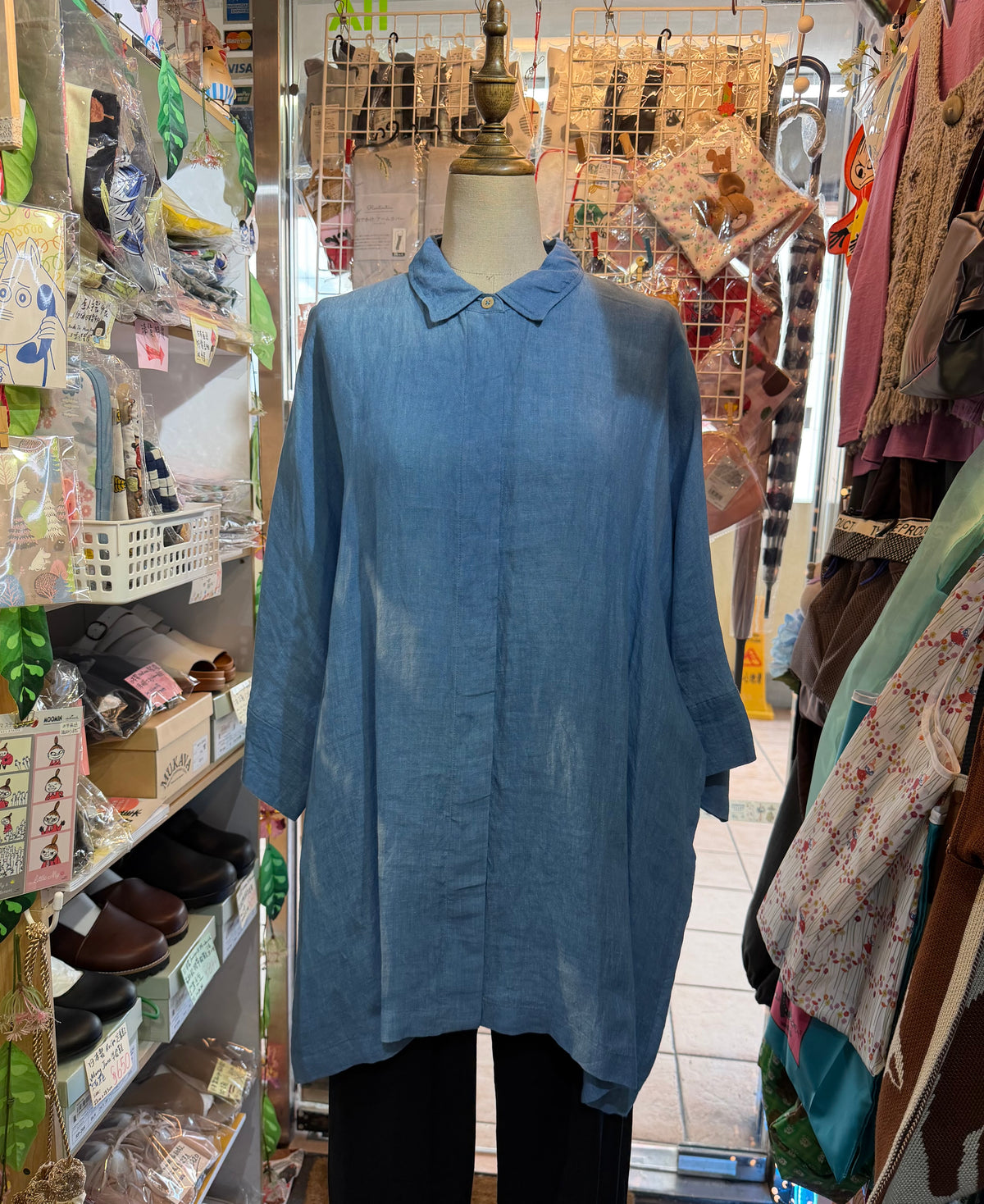 Denier Blue Indigo Dyeing Linen Long Shirt, made in Japan