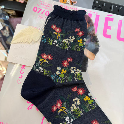 Antipast Wild Flowers Navy Socks, made in Japan