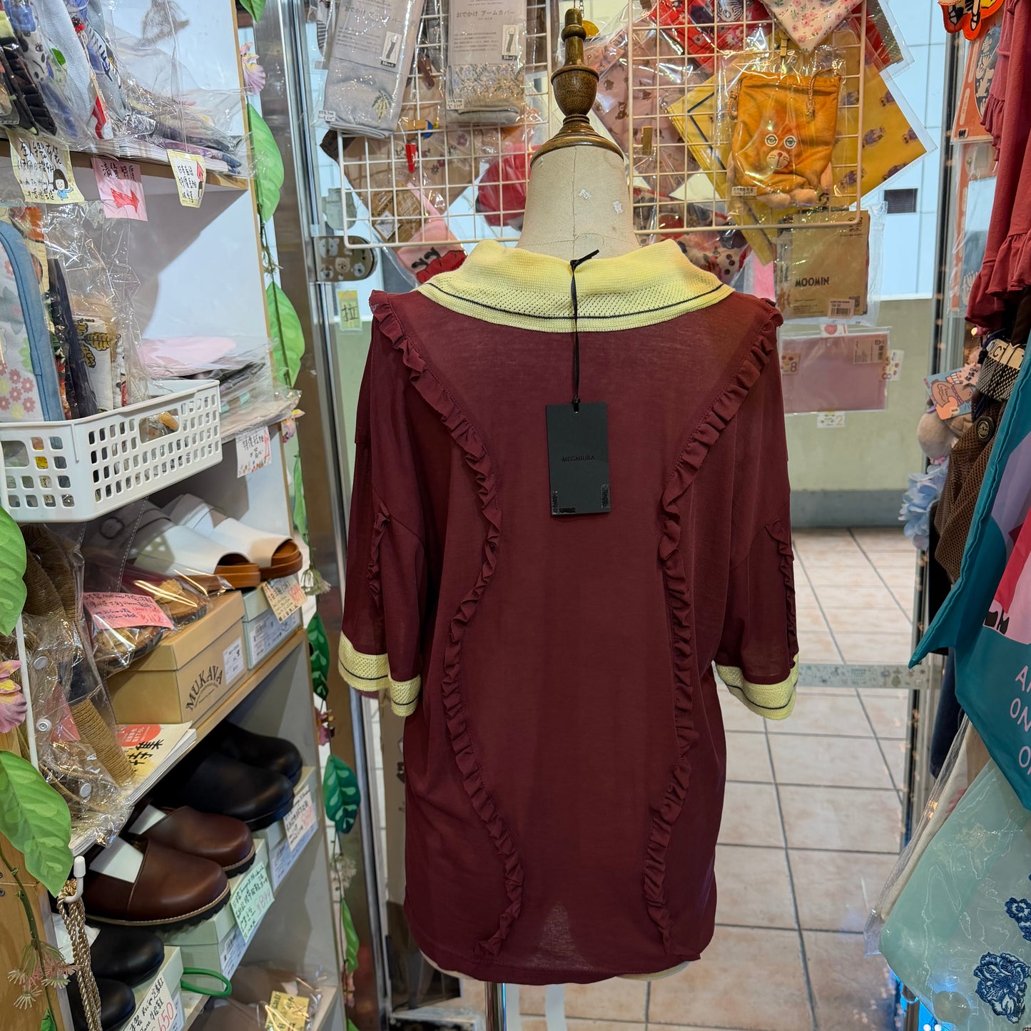 Megmiura Wine Wavy Frill Polo Shirt, made in Japan, size 40