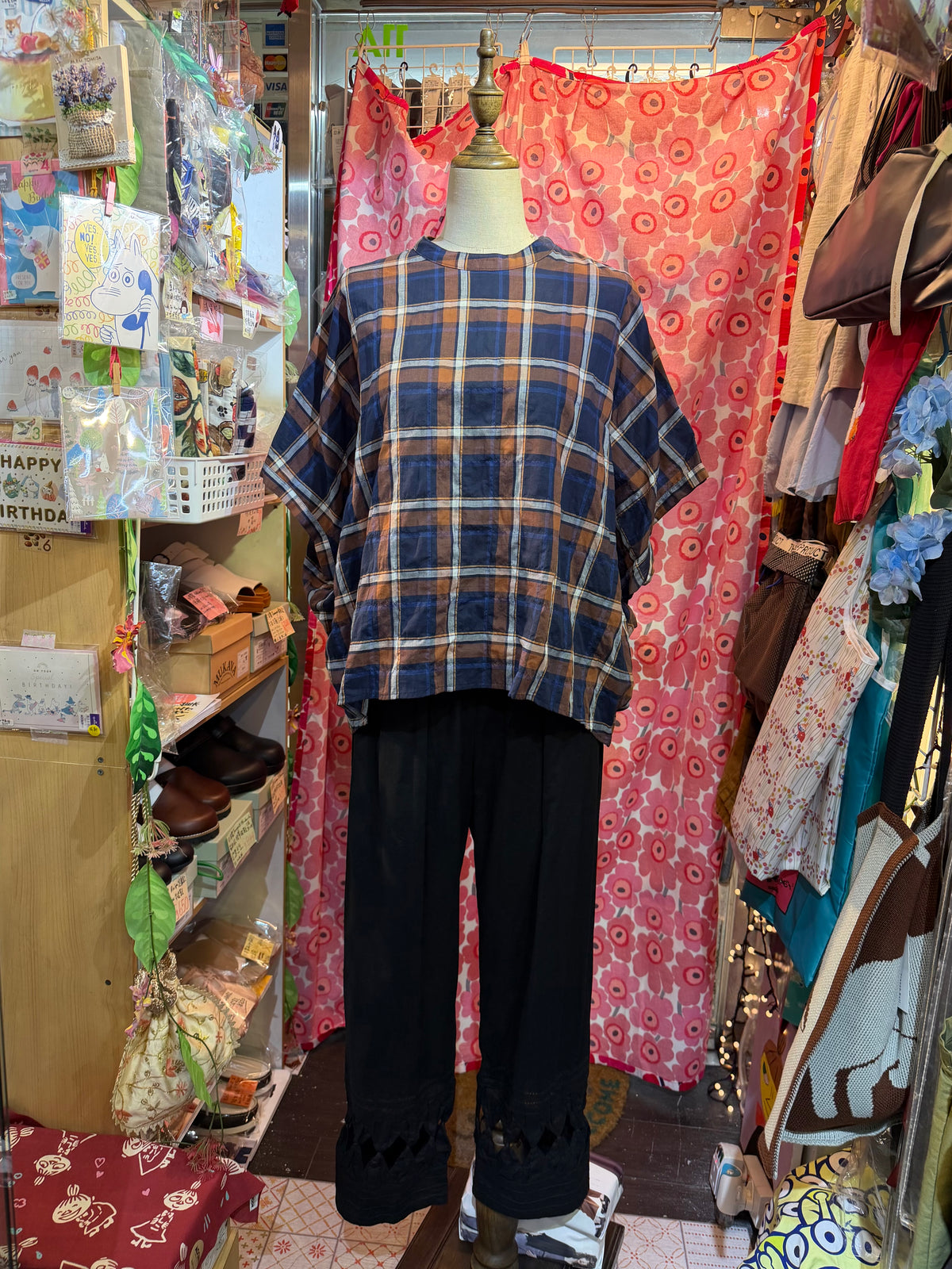 Nachukara Brown Checked Blouse, made in Japan