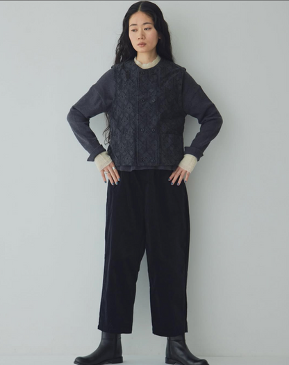 Sale- Laiterie Black Print Denim Vest Top, made in Japan
