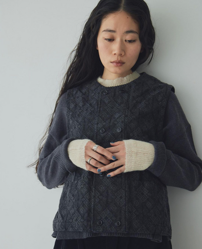 Sale- Laiterie Black Print Denim Vest Top, made in Japan