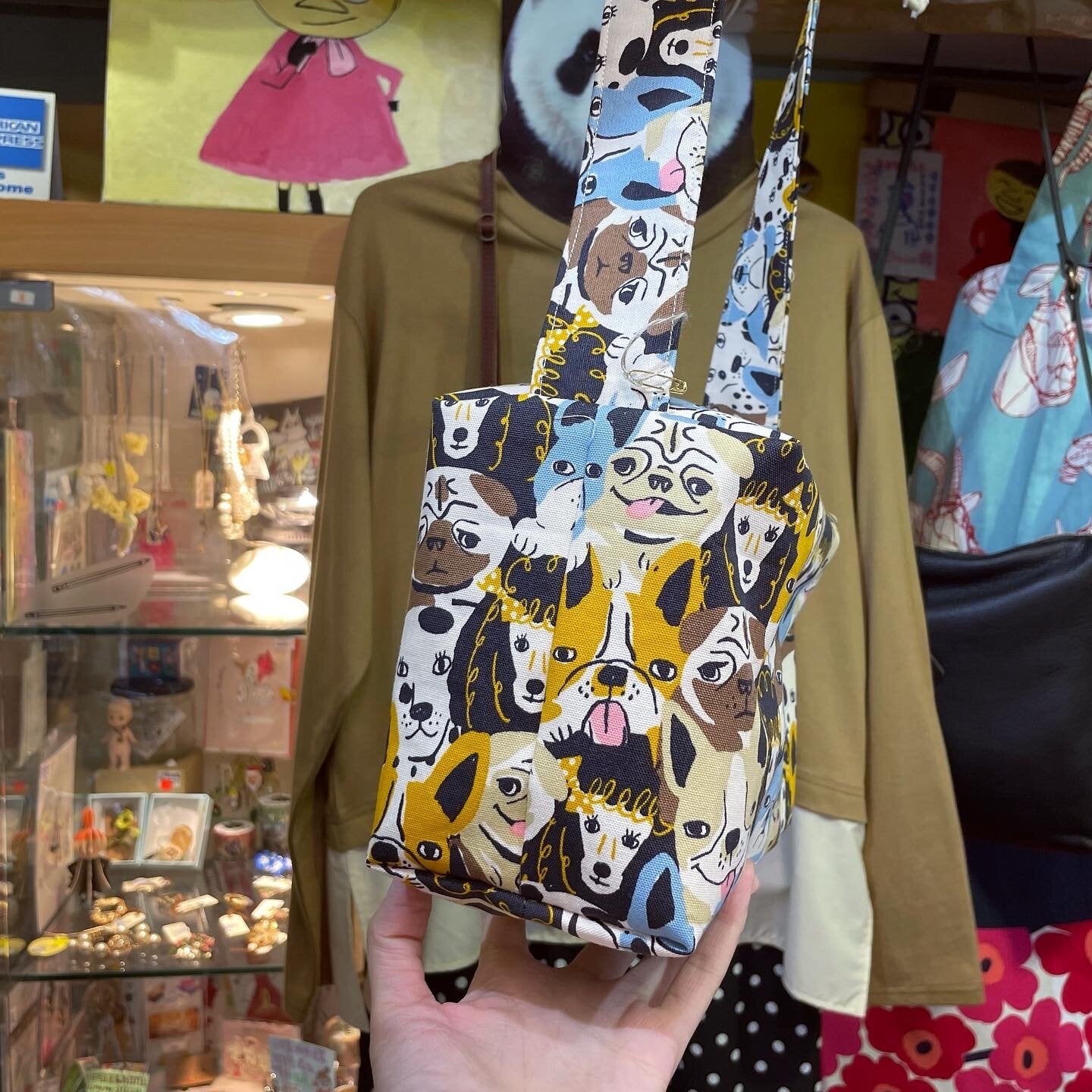 Handmade Dogs Prints Bag, fabric from Japan
