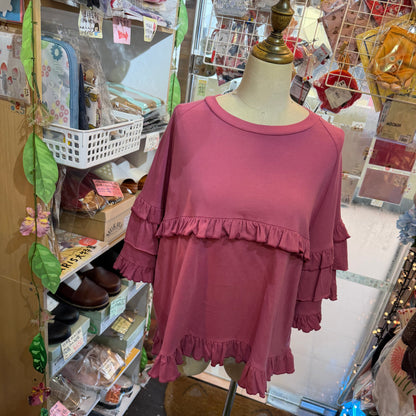 Tumugu Pink Frill Pullover, Sweatshirt, made in Japan