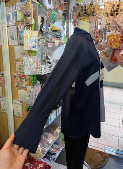 KICK Blue Patchwork Long Army Shirt, made in Japan