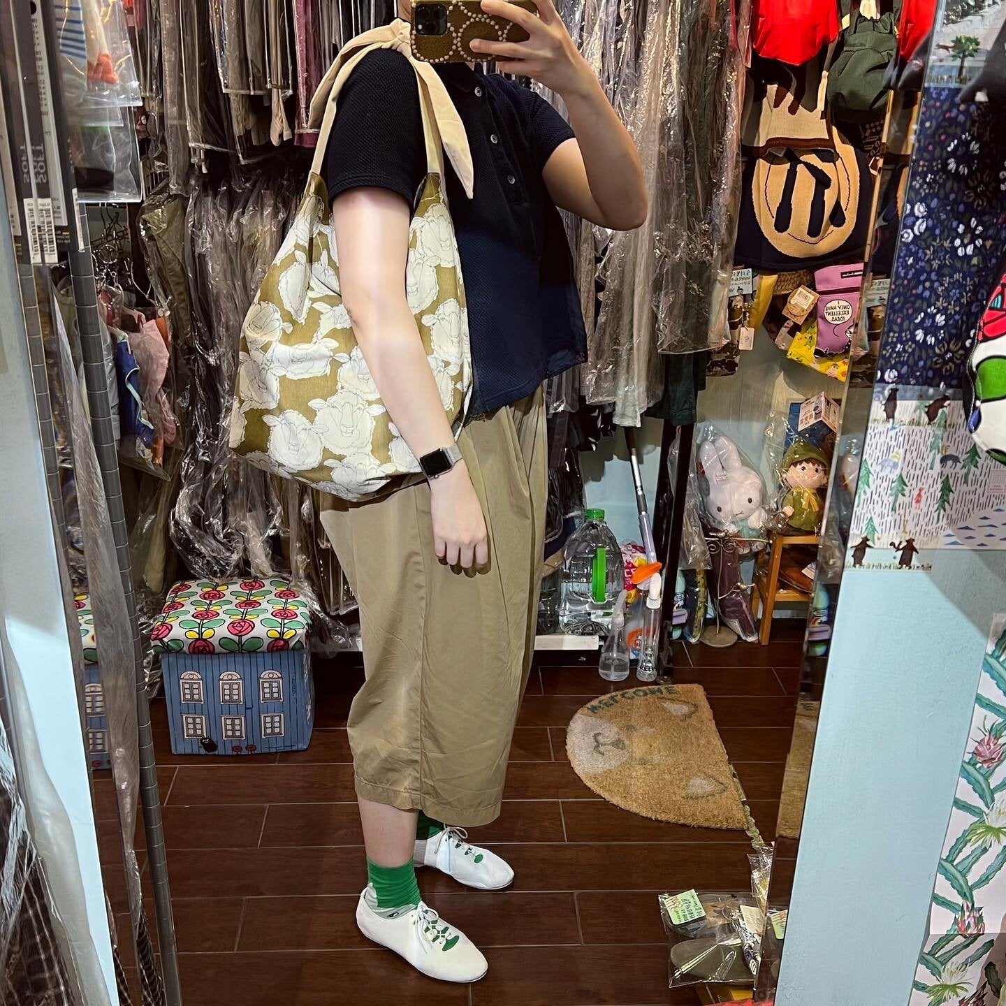 Handmade Sheep Brown Ribbon Bag, fabric from Japan