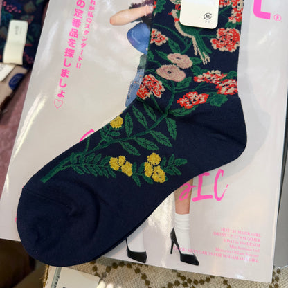 $99 only- Ande Floral and Bird Navy Socks, made in Japan