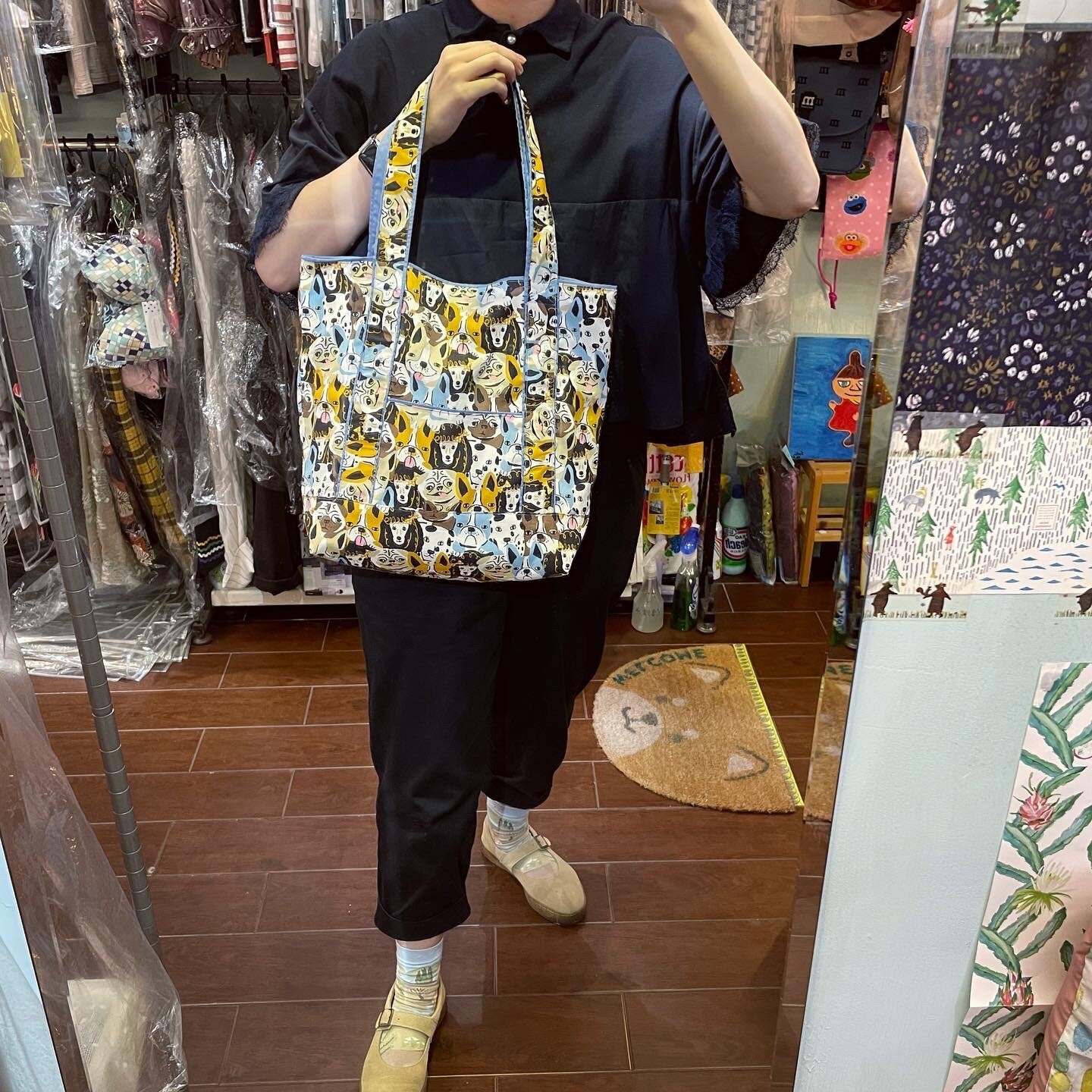 Handmade Dogs Prints Tote Bag, Fabric from Japan
