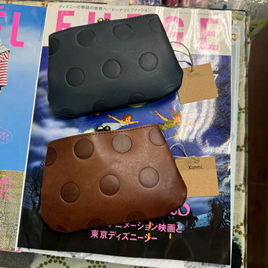 Kanmi Polka Leather Wallet, Coin Bag, 2 Colors, made in Japan