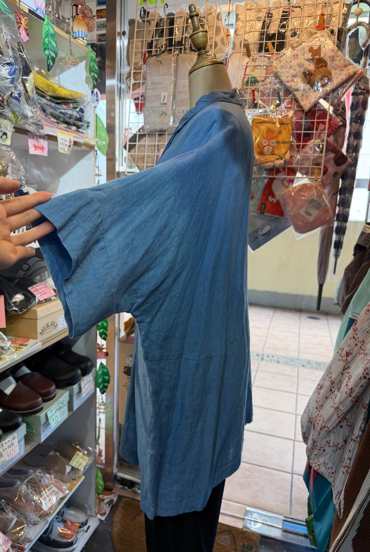 Denier Blue Indigo Dyeing Linen Long Shirt, made in Japan