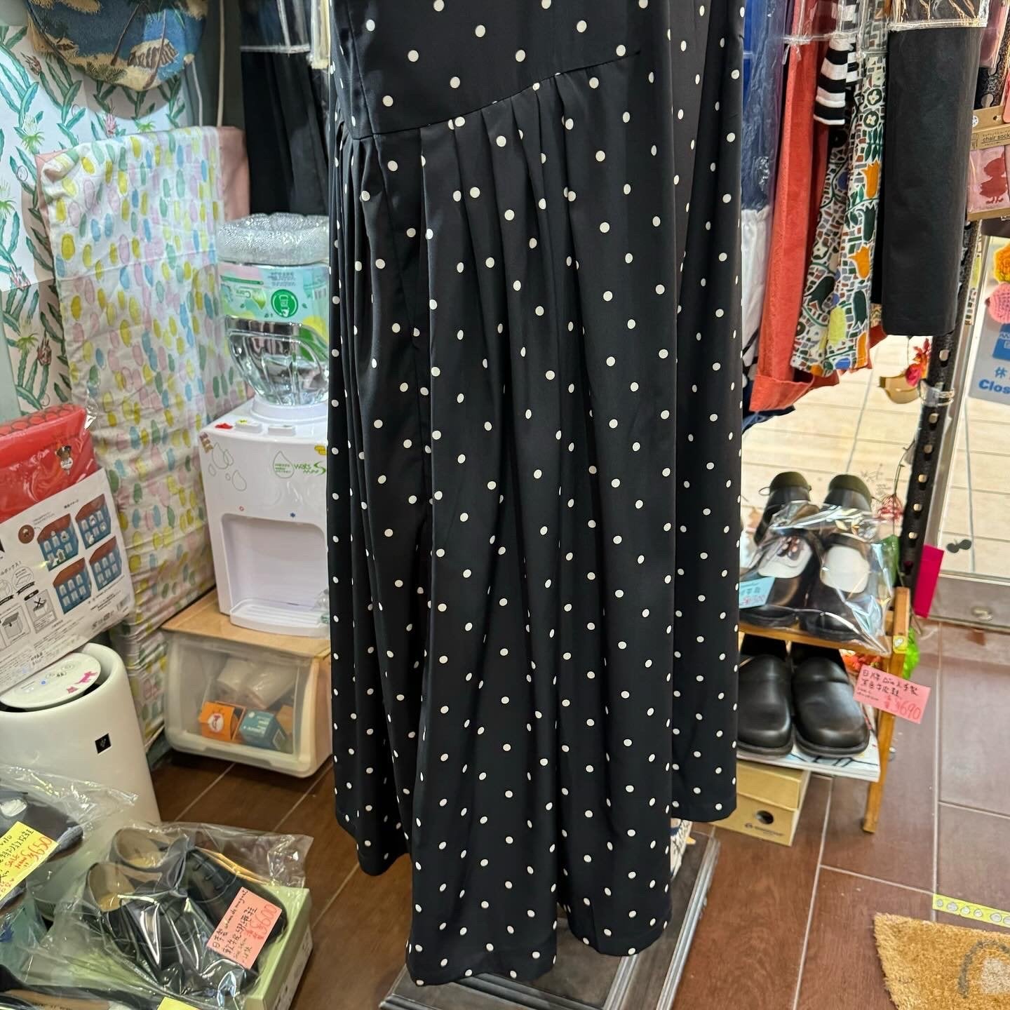 Cloud of Birds Polka Black Dress, made in Japan