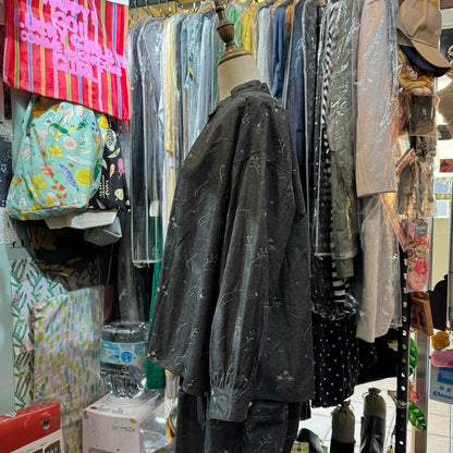 EXTRA30- Tumugu Embroidery Charcoal Shirt, made in Japan