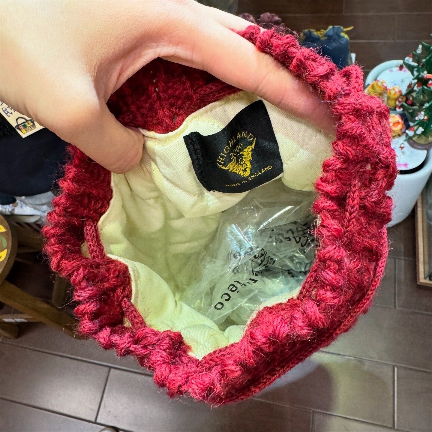 Highland Red Bucket Knit Bag, made in England