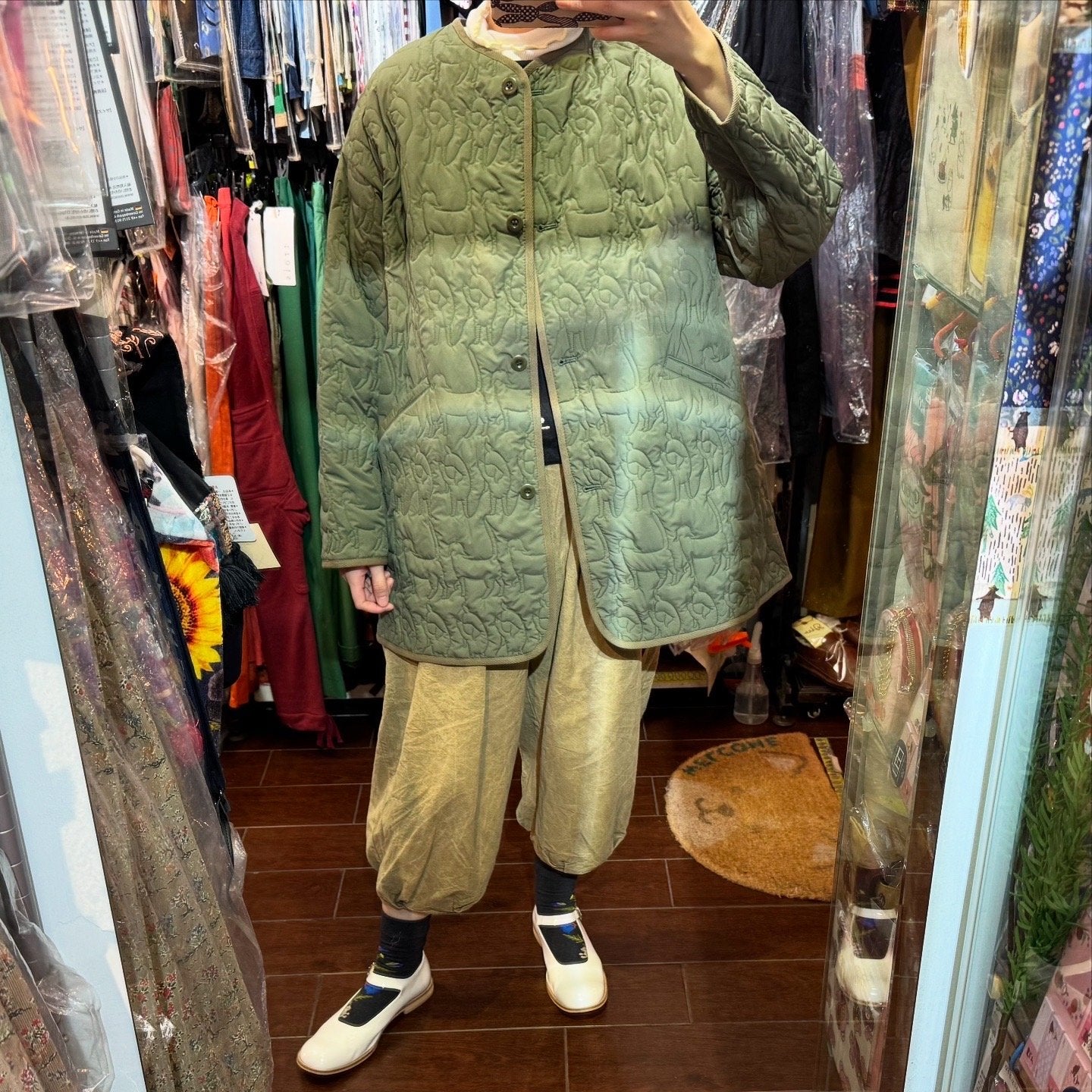 Sale- Haupia Dogs Embroidery Green Coat, made in Japan