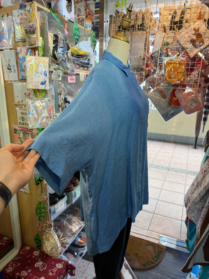 Denier Blue Indigo Dyeing Linen Long Shirt, made in Japan