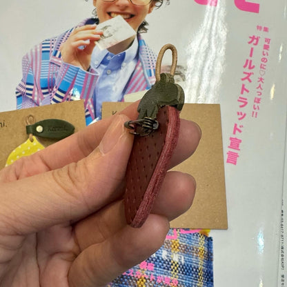 Kanmi Leather Lemon and Strawberry Brooches, made in Japan