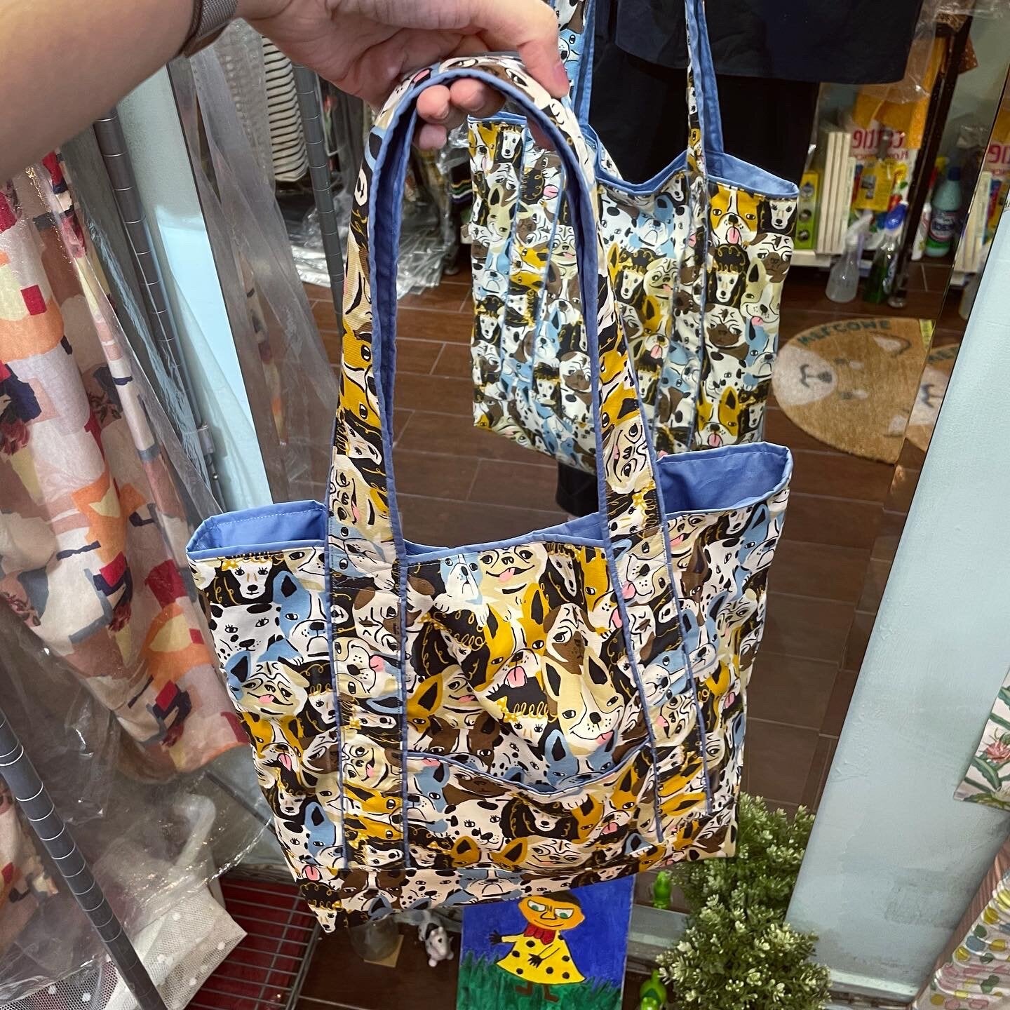 Handmade Dogs Prints Tote Bag, Fabric from Japan
